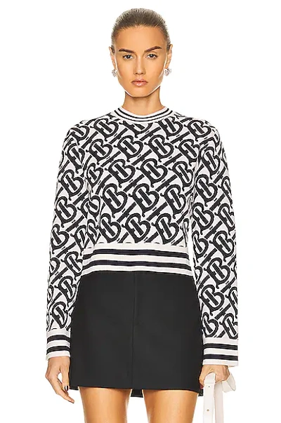 Shop Burberry Mackenzie Tb Monogram Cropped Crewneck Top In Natural White