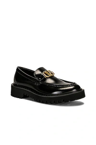 Shop Valentino Signature V Logo Loafers In Nero