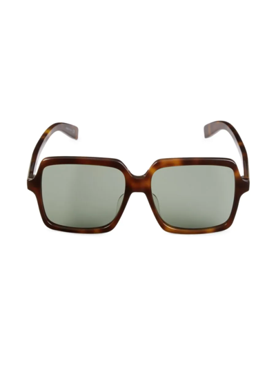 Shop Saint Laurent Core 57mm Oversized Square Sunglasses In Havana Green