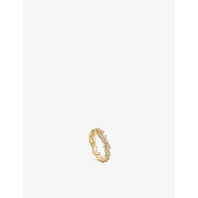 Shop Astley Clarke Comet Flare 14ct Yellow Gold Vermeil And White Sapphire Diamond Ring In 14 Carat Gold