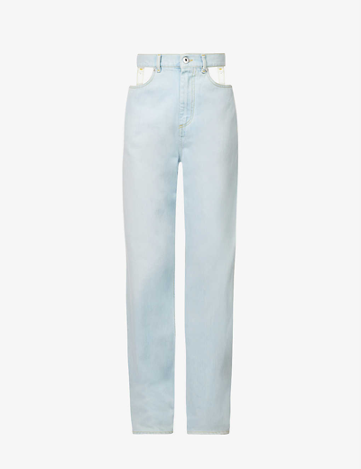 Shop Maison Margiela Decortique Cut-out Straight-leg High-rise Jeans In Blue