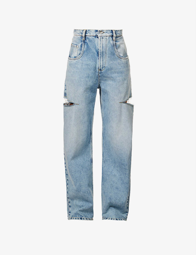 Shop Maison Margiela Icons High-rise Straight Cut-out Jeans In Blue