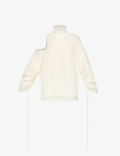 Shop Andreädamo Oversized Cut-out Turtleneck Wool-blend Jumper In Ivory