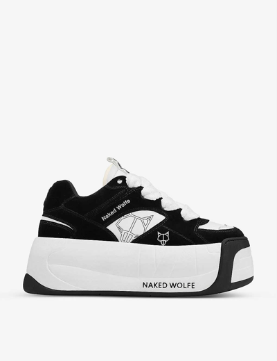 Shop Naked Wolfe Womens Blk/white Snatch Platform Low-top Suede And Leather Trainers