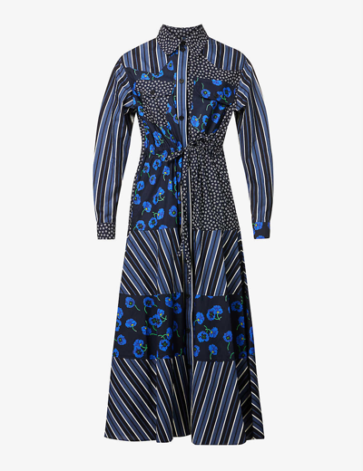 Shop Kenzo Graphic-print Cotton Midi Shirt Dress In Midnight Blue