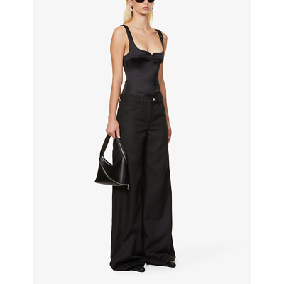 Shop Courrèges Wide-leg High-rise Twill Trousers In Black
