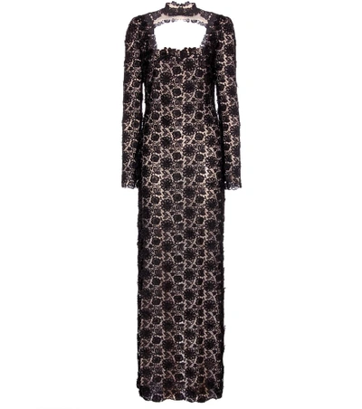 Tom Ford Backless Floral-lace Gown In Black