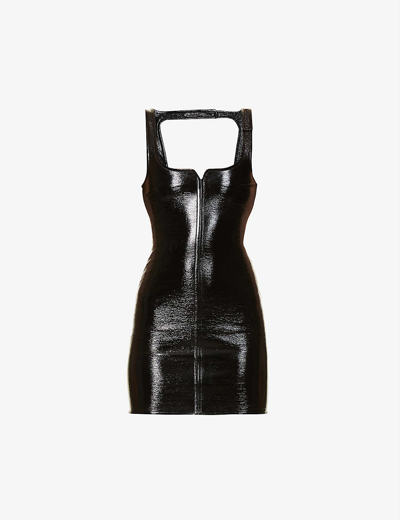 Shop Courrèges Vinyl Sweetheart-neck Shell Mini Dress In Black
