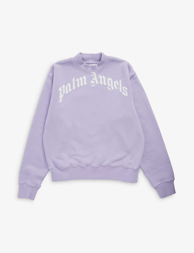 Shop Palm Angels Logo-print Cotton-jersey Sweatshirt 12 Years In Lilac White