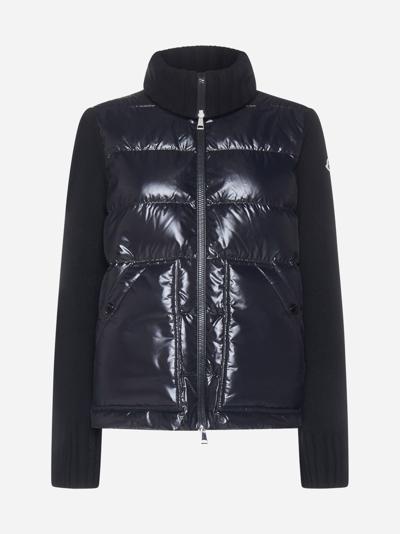 Shop Moncler Wool And Quilted Nylon Down Cardigan