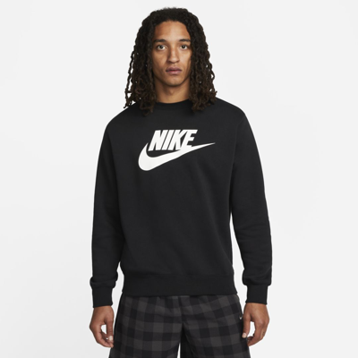 Shop Nike Men's  Sportswear Club Fleece Graphic Crew In Black