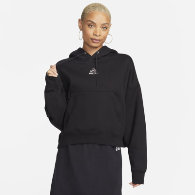 Shop Nike Women's  Acg Therma-fit "tuff Knit" Fleece Hoodie In Black
