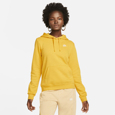 Shop Nike Sportswear Club Fleece Women's Pullover Hoodie In Yellow Ochre,white