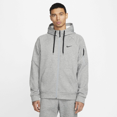 Shop Nike Men's  Therma Therma-fit Full-zip Fitness Top In Grey