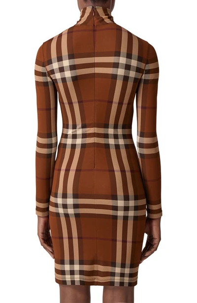 Shop Burberry Gemma Check Long Sleeve Stretch Jersey Dress In Dark Birch Brown Pat