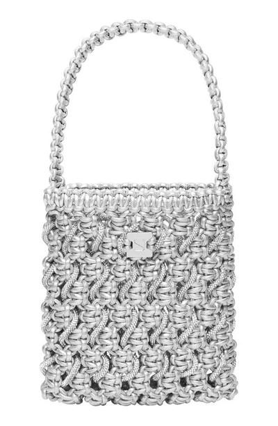 Shop Yuzefi Small Woven Crystal Faux Leather Bag In Silver