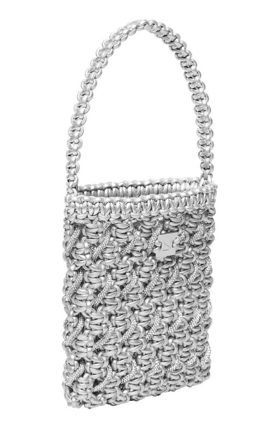 Shop Yuzefi Small Woven Crystal Faux Leather Bag In Silver