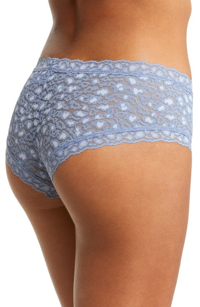 Hanky Panky X-dye Leopard Print Lace Boyshorts In Stonewash Blue/ Serenity Blue