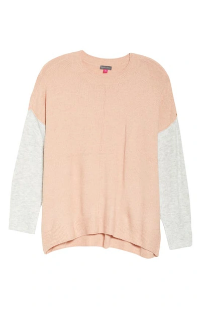 Vince Camuto Extended Shoulder Colorblock Sweater In Misty Pink