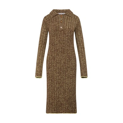 Shop Acne Studios Klary Chenille Dress In Coffee Brown Pale Yellow
