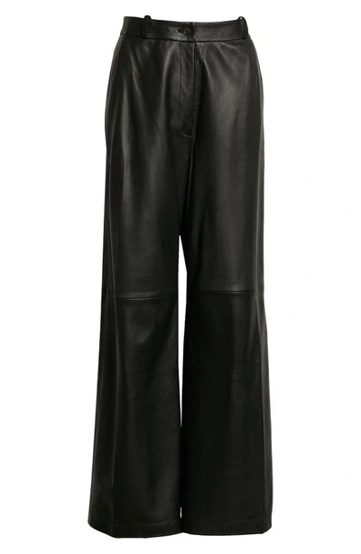 Shop Loulou Studio Noro High Waist Wide Leg Lambskin Leather Pants In Black