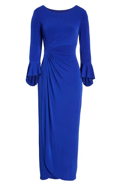 Shop Connected Apparel Bell Sleeve Gathered Waist Gown In Deep Cobalt