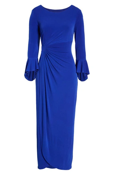 Connected Apparel Mock Wrap Gown In Deep Cobalt