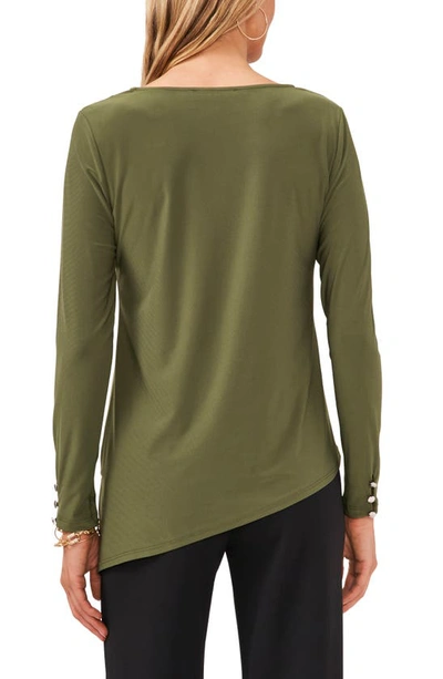 Shop Chaus Button Sleeve Asymmetrical Top In Olive Green