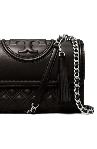 Shop Tory Burch Fleming Leather Convertible Shoulder Bag In Black / Silver