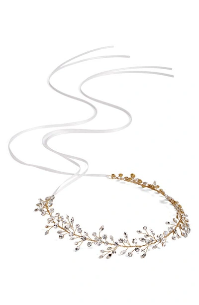 Shop Brides And Hairpins Bianca Crystal Halo & Sash In Gold