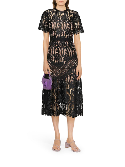 Shop Self-portrait Floral-lace A-line Dress In Black