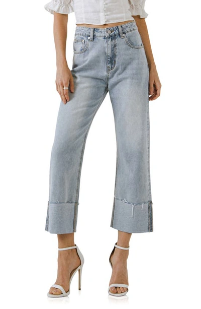 Shop Grey Lab Frayed Cuff Straight Leg Ankle Jeans In Denim