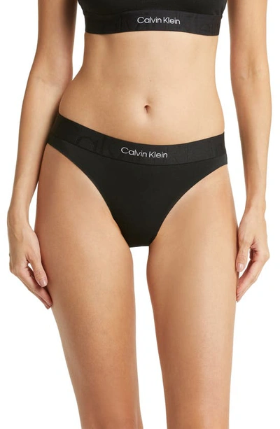 Shop Calvin Klein Monolith Bikini Cut Cotton Blend Panties In Black