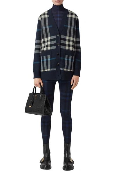 Shop Burberry Willah Check Wool & Cashmere Cardigan In Dark Charcoal Blue