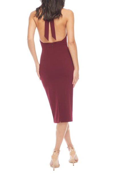 Dress The Population Vanessa Halter Body-con Midi Dress In Burgundy