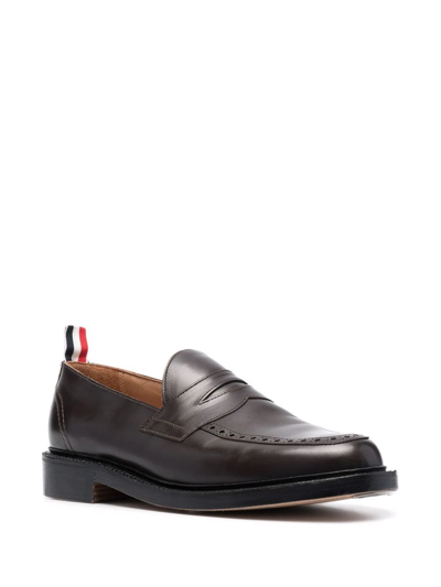 Shop Thom Browne Goodyear-sole Penny-slot Loafers In Brown