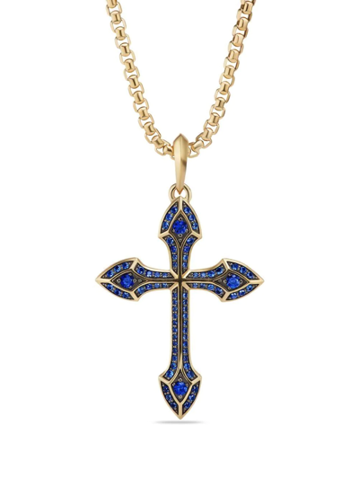Shop David Yurman 18kt Yellow Gold Gothic Cross Amulet Sapphire Enhancer Pendant