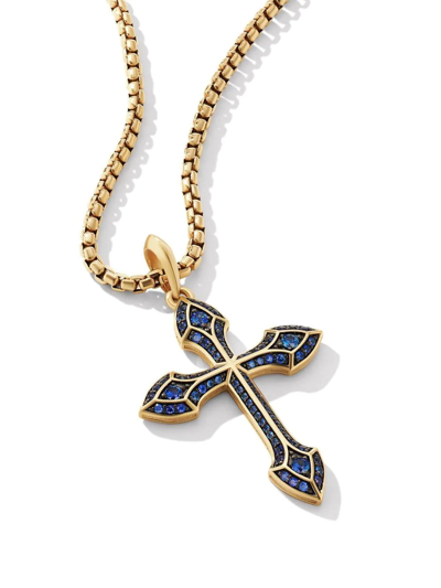 Shop David Yurman 18kt Yellow Gold Gothic Cross Amulet Sapphire Enhancer Pendant