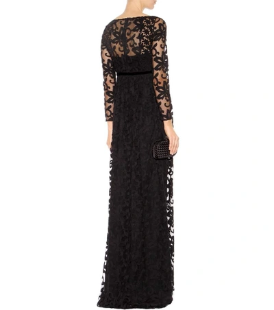 Shop Burberry Embroidered Cotton-blend Tulle Gown In Black