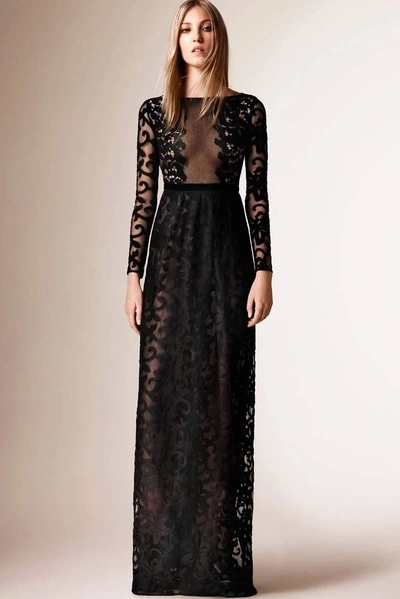 Shop Burberry Embroidered Cotton-blend Tulle Gown In Black