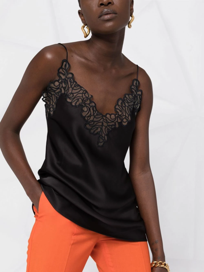 Shop Stella Mccartney Lace-trim Satin Cami Top In Black