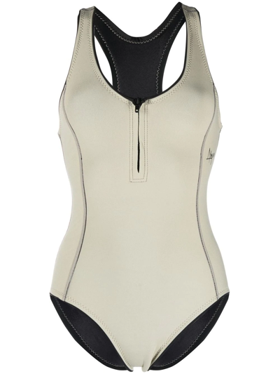 Shop Abysse Zip-up Reversible Performance Swimsuit In Nude