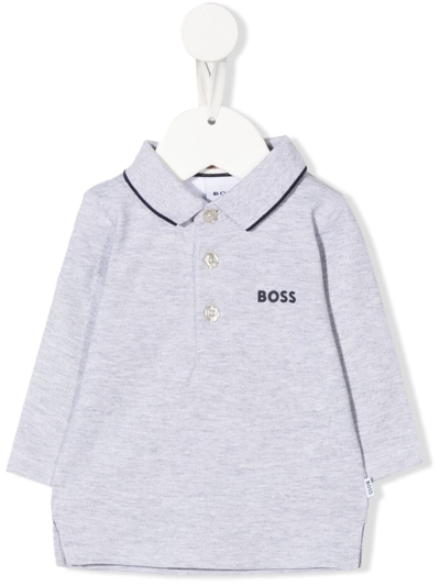 Shop Bosswear Logo-print Long-sleeved Polo Shirt In Grau