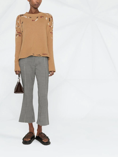 Shop Marni Embroidered Round Neck Jumper In Brown