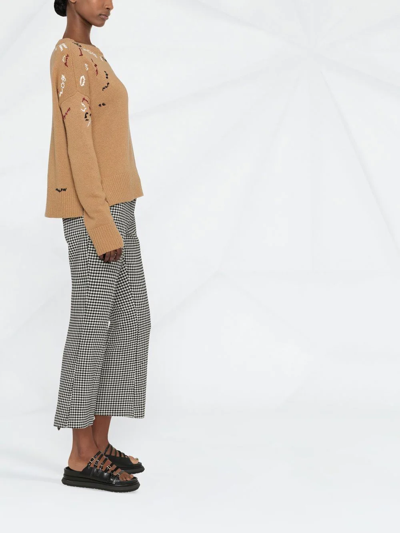 Shop Marni Embroidered Round Neck Jumper In Brown