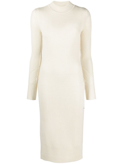 Shop Patrizia Pepe Rib-knit Midi Dress In Nude