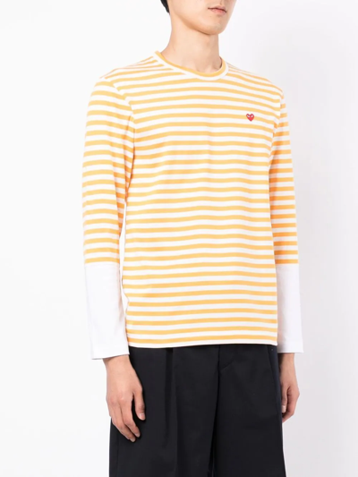 Shop Comme Des Garçons Play Long-sleeve Striped T-shirt In Yellow