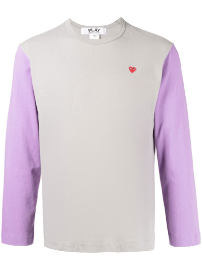 Shop Comme Des Garçons Play Bi-colour Long-sleeve T-shirt In Grey