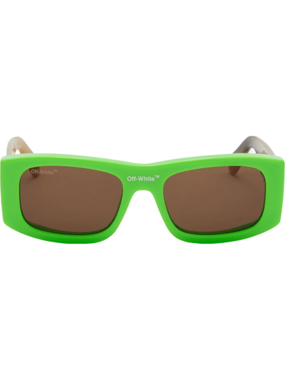 Shop Off-white Lucio Logo-print Sunglasses In Braun