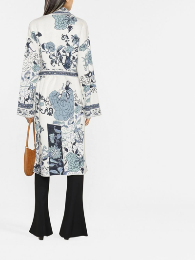 Shop Etro Floral-embroidered Long Cardi-coat In Weiss